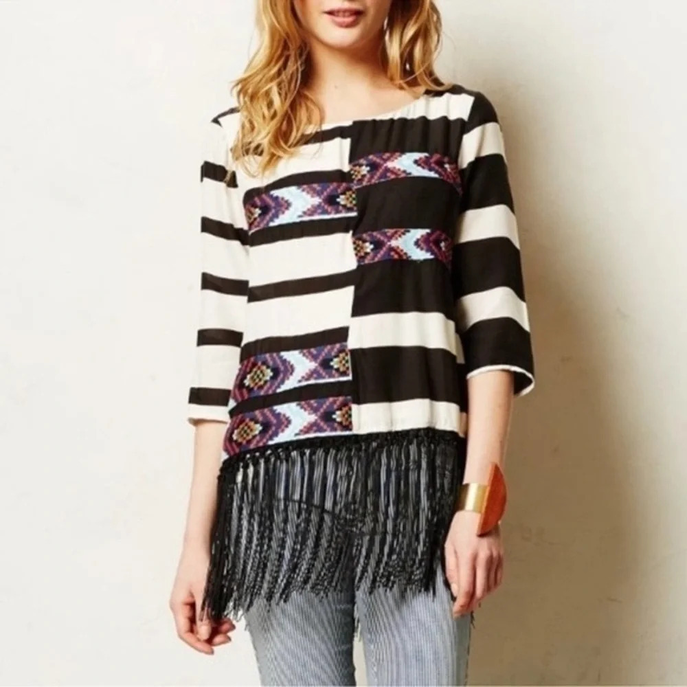 Anthropologie Floreat | Tribal Bohemian Fringe Aztec Latitudes Top Size Medium M